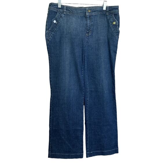 Bandolino Stretch Wide Leg Jeans Size 14 Dark‎ Warh Blue Denim Cotton Blend - Picture 1 of 8